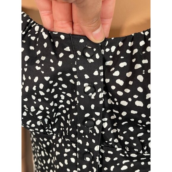 NWT Bar III Smocked Off-The-Shoulder Crop Top Black & White Dash Dot - Picture 2 of 7